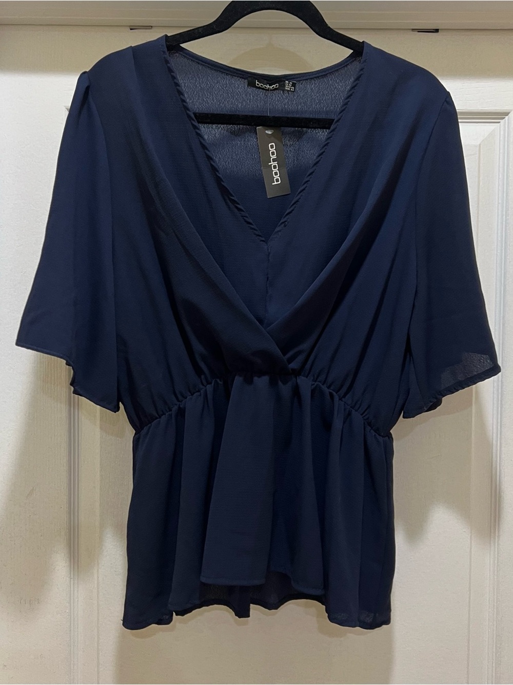 NWT boohoo sheer navy blue top - size 14